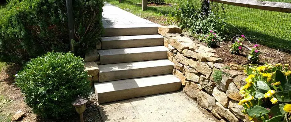 Custom retaining wall and steps near Macungie, PA.